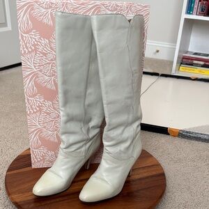 Chic Cream Leather Heeled Boots